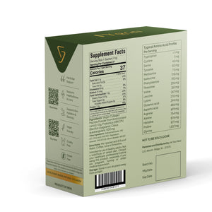 Fygen Vegan collagen peptide supplement box showing nutrition facts, amino acid profile, and ingredients
