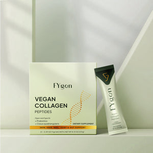 Fygen vegan collagen peptides box with single-serve sachet packaging
